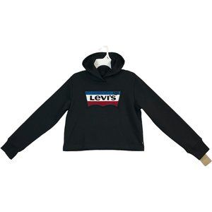 Levis Youth Girls Cropped Pullover Hoodie Sweatshirt M-XL (10-13 Years) Black